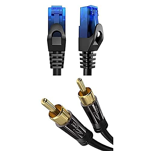 KabelDirekt Bundle – 0,25 m – Netzwerkkabel, Ethernet, LAN & Patch Kabel und Cinch Subwoofer Kabel – 0,5 m (Koaxialkabel, 1 Cinch zu 1 Cinch) von KabelDirekt