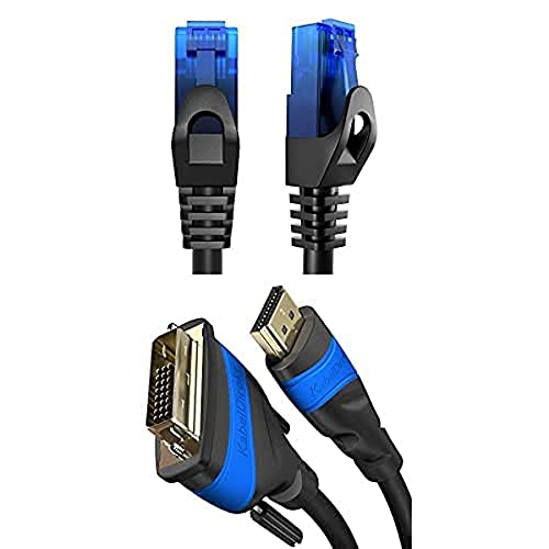 KabelDirekt Bundle – 0,25 m – Netzwerkkabel, Ethernet, LAN & Patch Kabel und HDMI-DVI-Adapterkabel – 3 m (bi-direktional, DVI-D 24+1/High Speed HDMI Kabel, Full HD) von KabelDirekt