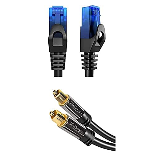 KabelDirekt Bundle – 0,25 m – Netzwerkkabel, Ethernet, LAN & Patch Kabel und Optisches Kabel/TOSLINK-Kabel – 1,5 m (optisches Digitalkabel TOSLINK auf TOSLINK, Audiokabel) von KabelDirekt