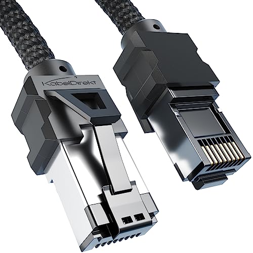 KabelDirekt – Cat 8 Netzwerkkabel, Ethernet Kabel, LAN Kabel – 15 m – Gaming Edition mit Heavy-Duty-Braiding (RJ45-Stecker, Cat 8.1, überträgt höchste Datenraten bis 40Gbit/s für Gaming/PC/PS5/Xbox) von KabelDirekt
