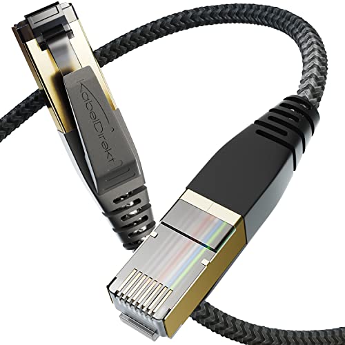KabelDirekt – Cat 8 Netzwerkkabel mit flexiblem & bruchsicherem Flechtdesign – 15 m (LAN Kabel/Ethernet Kabel, RJ45-Stecker, überträgt höchste Datenraten bis 40 Gbit/s, ideal für Gaming/PS5/Xbox) von KabelDirekt
