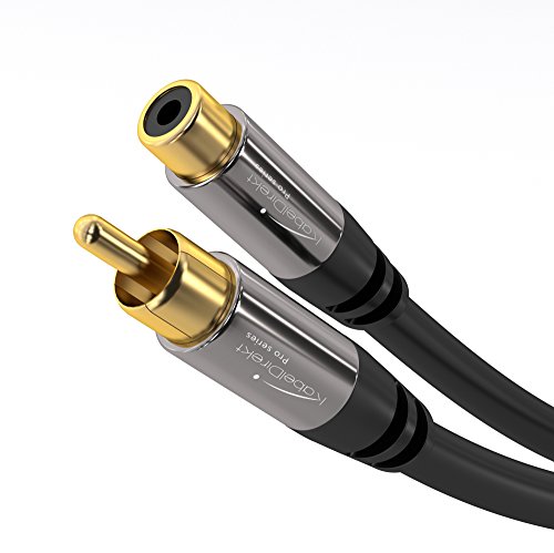 KabelDirekt – Cinch-Verlängerungskabel – 1 m – besonders bruchfestes Hybid-Kabel für brillante Tonqualität (Subwoofer/Audio-Kabel, RCA-Stecker zu Buchse, ideal für Verstärker/HiFi, analog & digital) von KabelDirekt