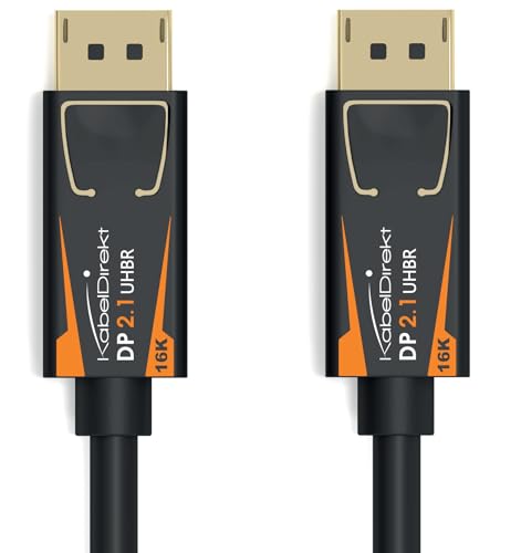 KabelDirekt – DisplayPort 2.1 Kabel/DP 2.1 Kabel – 3 m – UHBR, DP80 mit 80 Gbit/s für Gaming-PCs/Grafikkarten mit FreeSync/G-Sync, extrem hohe Auflösung und Bildrate: 16K@60Hz, 8K@120Hz, 4K@240Hz von KabelDirekt