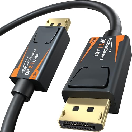 KabelDirekt – DisplayPort 2.1 Kabel/16K DP 2.1 Kabel – 5m – UHBR, DP80 mit 80 Gbit/s für Gaming-PC/Monitor mit FreeSync/G-Sync, extrem hohe Performance: 16K@60Hz, 8K@120Hz, 4K@240Hz, Verriegelung von KabelDirekt