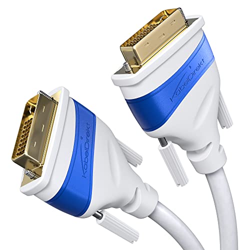 KabelDirekt – Dual Link DVI Kabel – mit Ferritkern für störungsfreie Signalübertragung – 1,5 m (digitales DVI-D/24+1 Monitor Kabel, DVI auf DVI, bis zu 2560×1600 bei 60 Hz oder Full HD/1080p, weiß) von KabelDirekt