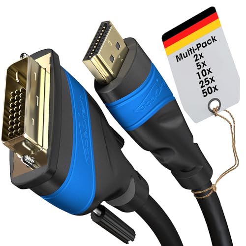 KabelDirekt – HDMI DVI Adapter Kabel mit A.I.S. Schirmung gegen Störsignale – 5x 2 m (bi-direktionales DVI-D 24+1/HDMI Monitor Kabel, HDMI-Gerät an DVI-Monitor anschließen oder umgekehrt) von KabelDirekt