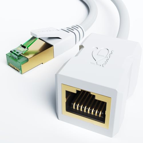 KabelDirekt – LAN Kabel Verlängerung & Ethernet Verlängerung, bruchfest konstruiert – 0,3 m (10 Gbit/s, Cat 7 Kabel, RJ45, verlängert Netzwerkkabel/Patchkabel bei voller Geschwindigkeit, weiß) von KabelDirekt