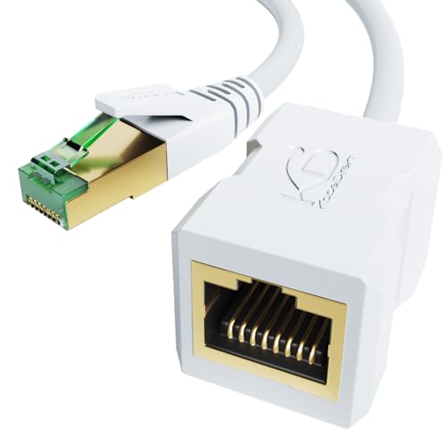 KabelDirekt – LAN Kabel Verlängerung & Ethernet Verlängerung, bruchfest konstruiert – 0,5 m (10 Gbit/s, Cat 7 Kabel, RJ45, verlängert Netzwerkkabel/Patchkabel bei voller Geschwindigkeit, weiß) von KabelDirekt