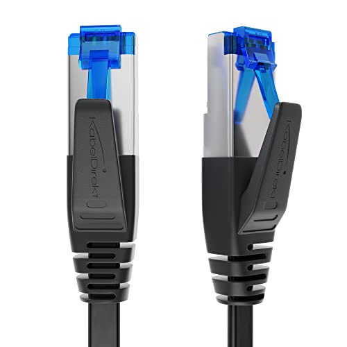 KabelDirekt – LAN Kabel flach, bruchfest konstruiert – 1 m (CAT7 Kabel & Netzwerkkabel, 10 Gbit/s, besonders flexibel & geeignet als Verlegekabel, maximale Glasfaser-Geschwindigkeit, RJ45, schwarz) von KabelDirekt