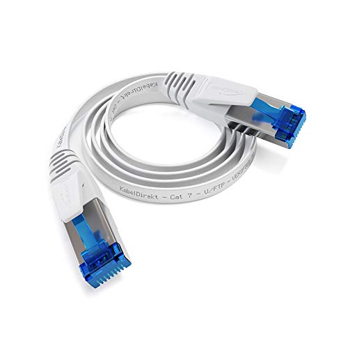 KabelDirekt – LAN Kabel flach, bruchfest konstruiert – 1 m (CAT7 Kabel & Netzwerkkabel, 10 Gbit/s, besonders flexibel und geeignet als Verlegekabel, maximale Glasfaser-Geschwindigkeit, RJ45, weiß) von KabelDirekt