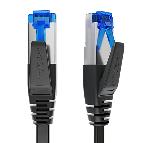 KabelDirekt – LAN Kabel flach, bruchfest konstruiert – 10 m (CAT7 Kabel & Netzwerkkabel, 10 Gbit/s, besonders flexibel & geeignet als Verlegekabel, maximale Glasfaser-Geschwindigkeit, RJ45, schwarz) von KabelDirekt