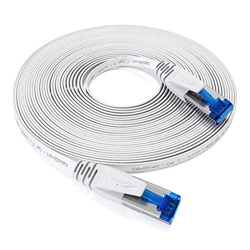 KabelDirekt – LAN Kabel flach, bruchfest konstruiert – 2 m (CAT7 Kabel & Netzwerkkabel, 10 Gbit/s, besonders flexibel und geeignet als Verlegekabel, maximale Glasfaser-Geschwindigkeit, RJ45, weiß) von KabelDirekt