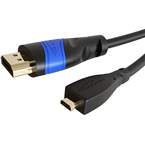 KabelDirekt – Micro-HDMI-Kabel, bruchfest konstruiert – 1,5m (HDMI zu Micro-HDMI, bidirektional, 4K@60Hz für Ultra HD, HDMI 2.0/1.4, High Speed mit Ethernet, für Tablets/Kameras/Raspberry Pi, schwarz) von KabelDirekt