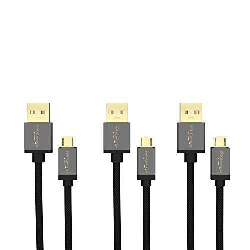 KabelDirekt – Micro USB Kabel – 3x 0,5m (USB 2.0, Ladekabel/Datenkabel, Micro USB Geräte, schwarzes Nylon) – PRO Series von KabelDirekt