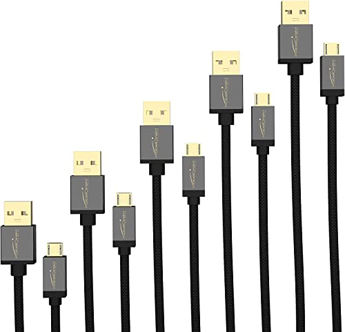 KabelDirekt – Micro USB Kabel – 5x 0,5m (USB 2.0, Ladekabel/Datenkabel, Micro USB Geräte, schwarzes Nylon) – PRO Series von KabelDirekt