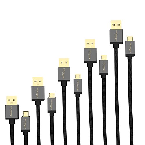 KabelDirekt – Micro USB Kabel – 5x 1m (USB 2.0, Ladekabel/Datenkabel, Micro USB Geräte, schwarzes Nylon) – PRO Series von KabelDirekt