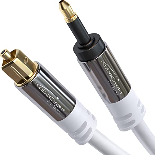 KabelDirekt – Mini-TOSLINK weiß, optisches Audiokabel mit LWL Störsignalschutz – 3 m (Mini-TOSLINK auf TOSLINK, digitales Glasfaserkabel für Soundbar, Stereoanlage/Verstärker, HiFi-Geräte, S/PDIF) von KabelDirekt