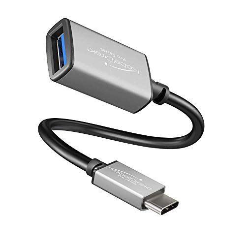 KabelDirekt – OTG Adapter – 0,15m (USB A 3.0 Buchse auf USB C Stecker, Super Speed Datenkabel, für Festplatte, Kartenlesegerät, Speicherstick, Maus, Tastatur, schwarz/Space Grey) von KabelDirekt