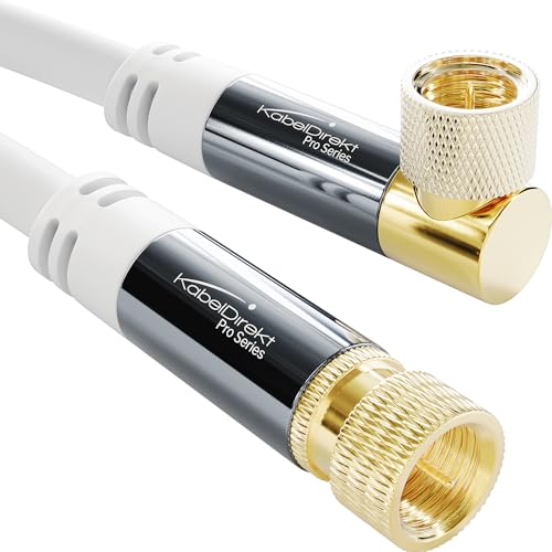 KabelDirekt – SAT Kabel weiß, Koaxialkabel, Satellitenkabel, 90° gewinkelt/gerade – 10m – TV Kabel mit F-Stecker, geschirmt, bruchfeste Metallstecker (ideal für HDTV, Radio, DVB-T, DVB-C, DVB-S/-S2) von KabelDirekt