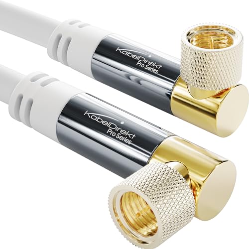 KabelDirekt – SAT Kabel weiß, Koaxialkabel, Satellitenkabel, 90° gewinkelt – 2m – TV Kabel mit F-Stecker, geschirmt, bruchfeste Metallstecker (geeignet für HDTV, Radio, DVB-T, DVB-C, DVB-S, DVB-S2) von KabelDirekt