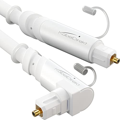 KabelDirekt – TOSLINK-Kabel 90° gewinkelt, optisches Audiokabel, weiß – 15 m – Glasfaserkabel für Soundbar (TOSLINK auf TOSLINK, digitales S/PDIF-Kabel, HiFi/Verstärker, Heimkino, Xbox One/PS4) von KabelDirekt