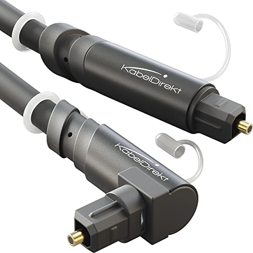 KabelDirekt – TOSLINK-Kabel 90° gewinkelt mit 0% Signalverlust – 1 m – Glasfaserkabel für Soundbar (TOSLINK auf TOSLINK, optisches Audiokabel, Stereoanlage/Verstärker, Heimkino, Xbox One/PS4) von KabelDirekt