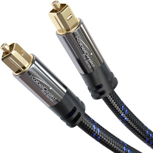 KabelDirekt – TOSLINK-Kabel Nylon-Braiding, optisches Audiokabel – 15 m – Glasfaserkabel für Soundbar (TOSLINK auf TOSLINK, digitales S/PDIF-Kabel, Stereoanlage/Verstärker, Heimkino, Xbox One/PS4) von KabelDirekt