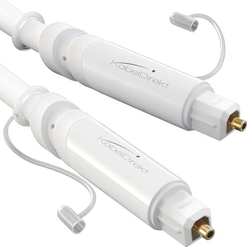 KabelDirekt – TOSLINK-Kabel weiß, optisches Audiokabel – 4 m – Glasfaserkabel für Soundbar mit Schutzkappe (TOSLINK auf TOSLINK, digitales S/PDIF-Kabel, HiFi/Verstärker, Heimkino, Xbox One/PS4) von KabelDirekt