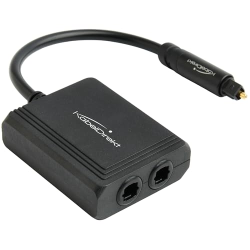 KabelDirekt – TOSLINK-Splitter, 1-zu-2-Verteiler – verbindet eine Audioquelle mit zwei Ausgabegeräten (2-Out: Soundbar, Verstärker/HiFi-Anlage, Fernseher) – SPDIF-Splitter, optischer Y-Adapter von KabelDirekt