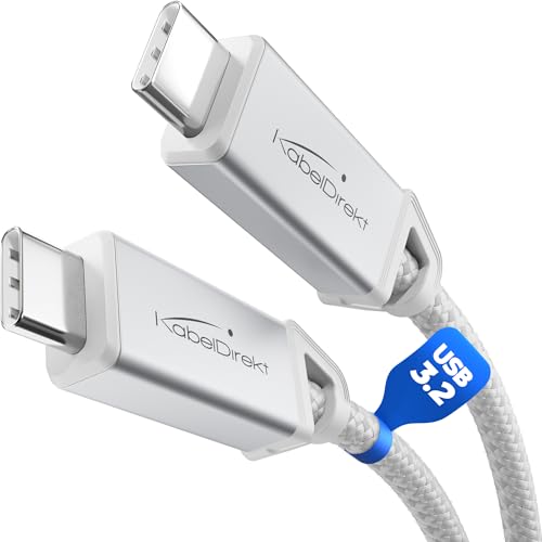 KabelDirekt – USB C Kabel All-in-One, USB 3.2 Gen 2, Metallstecker + Braiding – 0,6 m (für Daten/Video mit 20Gbit/s, schnelles Laden mit 240W, universelles Datenkabel/Ladekabel/Monitorkabel, Weiß) von KabelDirekt