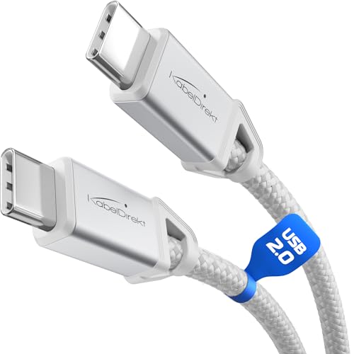 KabelDirekt – USB C Kabel zum Schnellladen, bruchfeste Metallstecker + Nylon-Braiding, USB 2.0 – 0,3 m (lädt Handys/Laptops mit 60W, höchst robust, funktioniert als Ladekabel/Datenkabel, weiß) von KabelDirekt