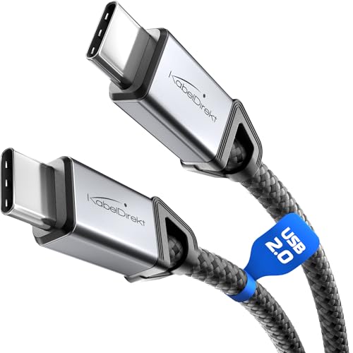KabelDirekt – USB C Kabel zum Schnellladen, bruchfeste Metallstecker + Nylon-Braiding, USB 2.0 – 2x 1 m (lädt Handys/Laptops mit 60W, höchst robust, funktioniert als Ladekabel/Datenkabel, schwarz) von KabelDirekt