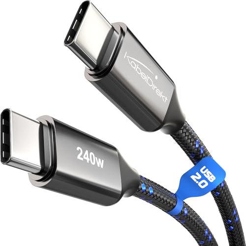 KabelDirekt – USB C Kabel zum Schnellladen, bruchfeste Metallstecker + stabiles Nylon-Braiding, USB 2.0 – 2x 3 m (lädt Handys/Laptops mit 240W, höchst robust, funktioniert als Ladekabel/Datenkabel) von KabelDirekt