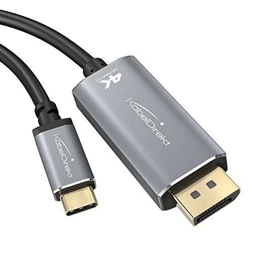 KabelDirekt – USB C auf DisplayPort Adapter Kabel mit bruchfesten Metallsteckern – 2 m (überträgt 4K-Video/60 Hz von Notebooks/Smartphones auf große Bildschirme – DP, USB 3.1, Typ C, Thunderbolt 3) von KabelDirekt