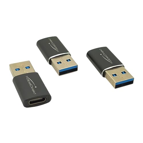 KabelDirekt – USB-C auf USB-A Adapter, USB 3/USB 3.1 Gen 1 mit 5Gbit/s, 3 Stück, Metallgehäuse – USB-Adapter mit C-Buchse und A-Stecker für PC/Macbook/Laptop oder Tablet/iPad, AirPods, iPhone, schwarz von KabelDirekt