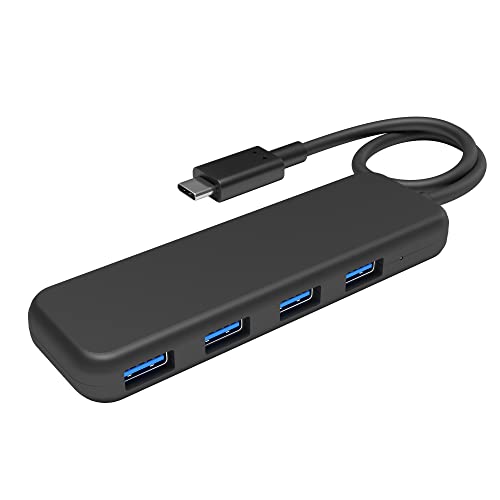 KabelDirekt – USB-Hub & Adapter, USB-C-Stecker, 4 USB-3.0-Ports (Slim-Design, für mehr Anschlüsse an PC/Notebook/Tablet/Smartphone, Macbook-kompatibel, USB SuperSpeed mit 5 Gbit/s, schwarz) von KabelDirekt