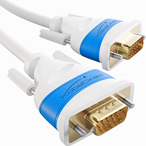 KabelDirekt – VGA Monitor Kabel für maximale Bildqualität durch hochreine Kupferleitungen – 0,5 m (Full HD, VGA auf VGA, verbindet PC mit Bildschirm/Beamer/Projektor, D-Sub 15, weiß) von KabelDirekt