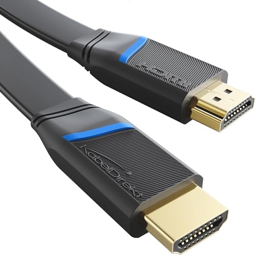 KabelDirekt – flaches HDMI-Kabel – 2 m – 4K@60Hz (Flachkabel zum Verlegen – Extra-Kupfer für bis zu 18 Gbit/s nach HDMI-2.0-Standard, High Speed mit Ethernet, Blu-ray/PS5/Xbox/Switch, schwarz) von KabelDirekt