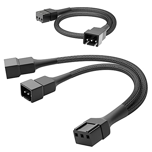 KabelDirekt – hochflexibles 3-Pin Lüfter Kabel/Verlängerungskabel (30 cm) + 3-Pin Lüfter Splitter Kabel/Y-Kabel, 3-Pin auf 2× 3-Pin (15 cm) – mit robuster Nylonummantelung von KabelDirekt