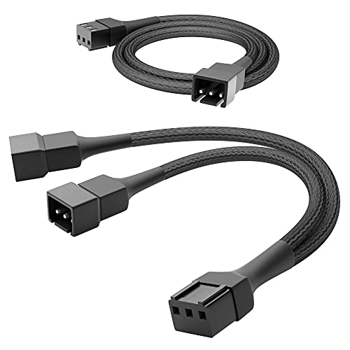 KabelDirekt – hochflexibles 3-Pin Lüfter Kabel/Verlängerungskabel (60 cm) + 3-Pin Lüfter Splitter Kabel/Y-Kabel, 3-Pin auf 2× 3-Pin (15 cm) – mit robuster Nylonummantelung von KabelDirekt