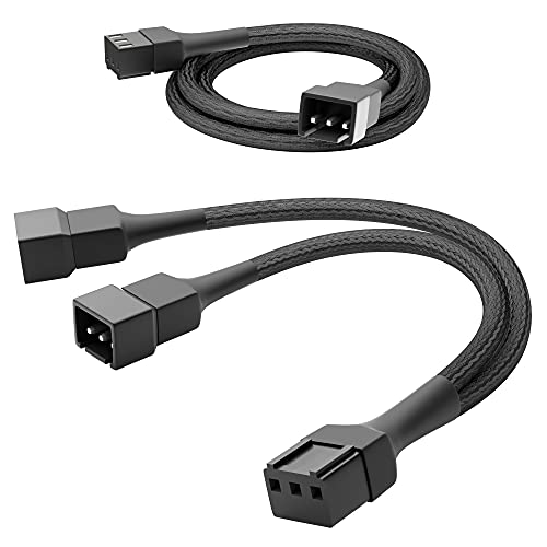 KabelDirekt – hochflexibles 3-Pin Lüfter Kabel/Verlängerungskabel (90 cm) + 3-Pin Lüfter Splitter Kabel/Y-Kabel, 3-Pin auf 2× 3-Pin (15 cm) – mit robuster Nylonummantelung von KabelDirekt