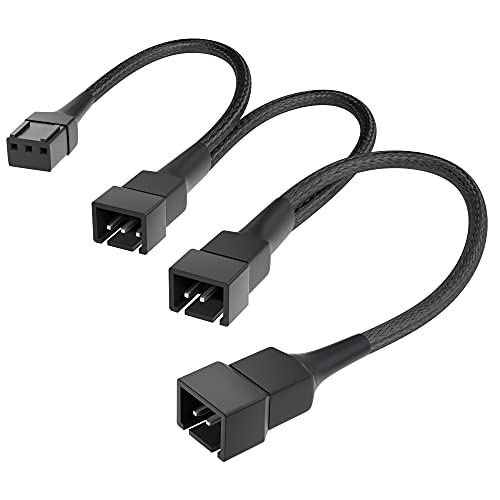 KabelDirekt – hochflexibles 3-Pin Lüfter Kabel/Verteilerkabel, 3-Pin-Buchse auf 1× 3-Pin (3-polig) und 2× 3-Pin (2-polig), 20/20/20 cm – mit robuster Nylonummantelung von KabelDirekt