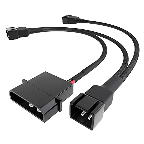 KabelDirekt – hochflexibles Molex Lüfter Verteilerkabel, 4-Pin Molex 12 V (2-polig) auf 3× 3-Pin Stecker (2-polig), 20/20/20 cm – mit robuster Nylonummantelung von KabelDirekt