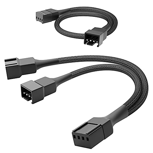 KabelDirekt – hochflexibles PWM Splitter Kabel/Lüfter-Verteilerkabel, 4-Pin auf 2× 4-Pin (15 cm) + PWM Lüfter Verlängerungskabel, 4-Pin (30 cm) – mit robuster Nylonummantelung von KabelDirekt