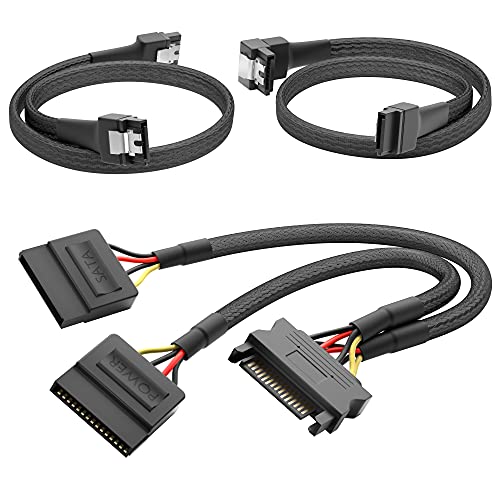 KabelDirekt – hochflexibles SATA Kabel, Stromkabel-Adapter 15-Pin SATA auf 2× 15-Pin SATA (30 cm) + 7-Pin SATA 3 Datenkabel 6 Gbit/s, 90° gewinkelt (60 cm) + 7-Pin SATA 3 Datenkabel 6 Gbit/s (60 cm) von KabelDirekt
