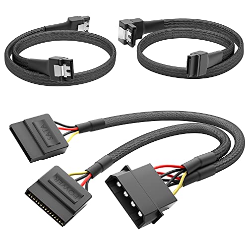KabelDirekt – hochflexibles SATA Kabel, Stromkabel-Adapter 4-Pin Molex auf 2× 15-Pin SATA (30 cm) + 7-Pin SATA 3 Datenkabel 6 Gbit/s, 90° gewinkelt (60 cm) + 7-Pin SATA 3 Datenkabel 6 Gbit/s (60 cm) von KabelDirekt
