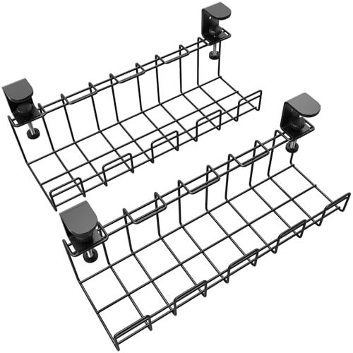 Kabelhalter Schreibtisch klemmbar für Ordnung am Arbeitsplatz – verstaut Kabel, Ladegeräte & Steckdosenleisten werkzeugfrei (2× Set Größe M, Kabelorganizer, Kabelmanagement & Kabelkanal) KD Essentials von KabelDirekt