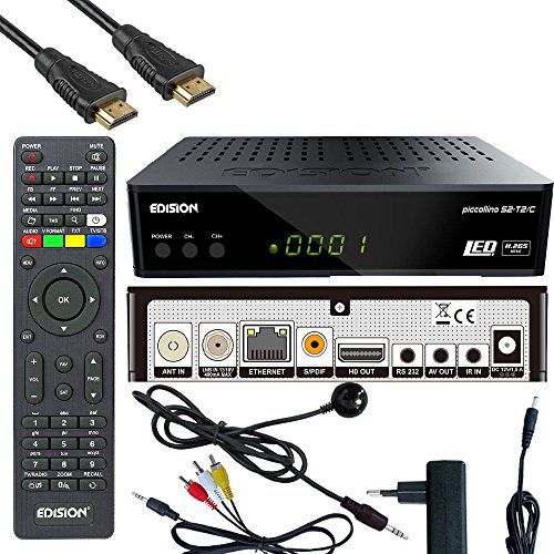 Kabelreceiver Piccollino S2+T2/C Full HD HDTV DVB-C/T2/S2 (HDMI, AV, USB 2.0,Display,IR-Auge,CA,LAN) inkl.Kabelabel HDMI Kabel von Kabelabel