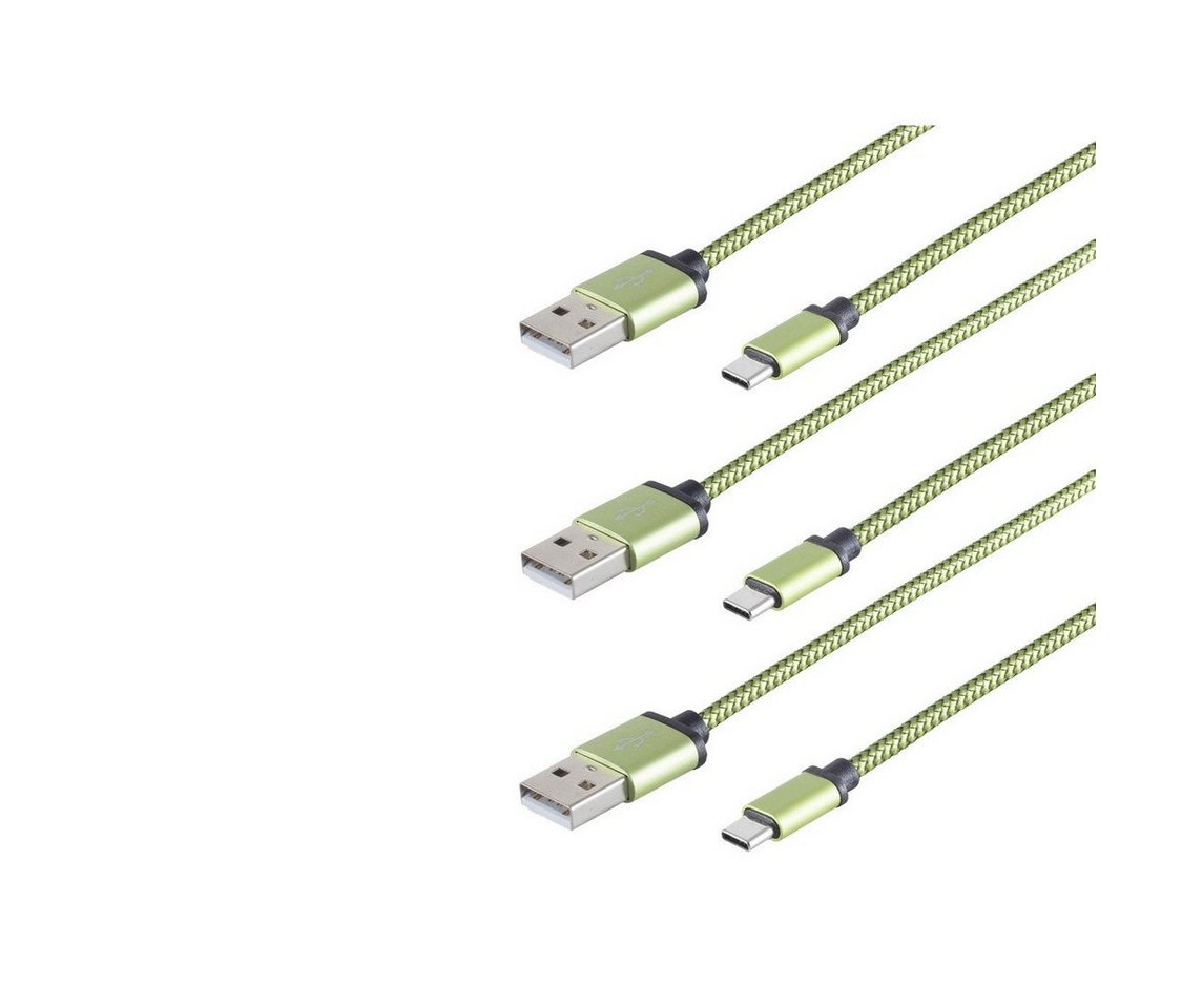 Kabelbude.eu 3x USB-Ladekabel A Stecker auf USB Typ C grün 0,9m USB-Kabel, (90,00 cm) von Kabelbude.eu