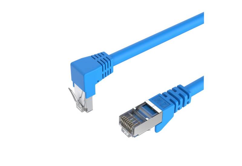 Kabelbude.eu Kabel cat 6 S/FTP PIMF Winkel-gerade blau 0,25m LAN-Kabel, RJ-45, (25 cm) von Kabelbude.eu